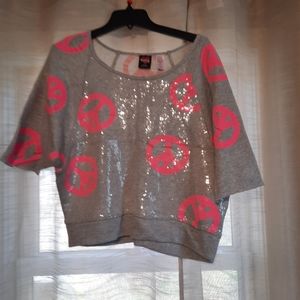 Gray with Pink Peace Sign Sequined Hard Candy Sweatshirt